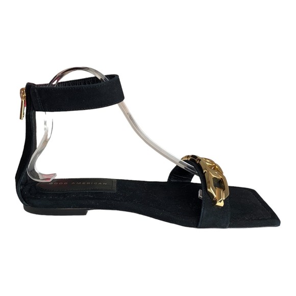 NWOB Good American Chain Ankle Wrap Sandal Suede Black Size 7 Zipper Back - Picture 7 of 10
